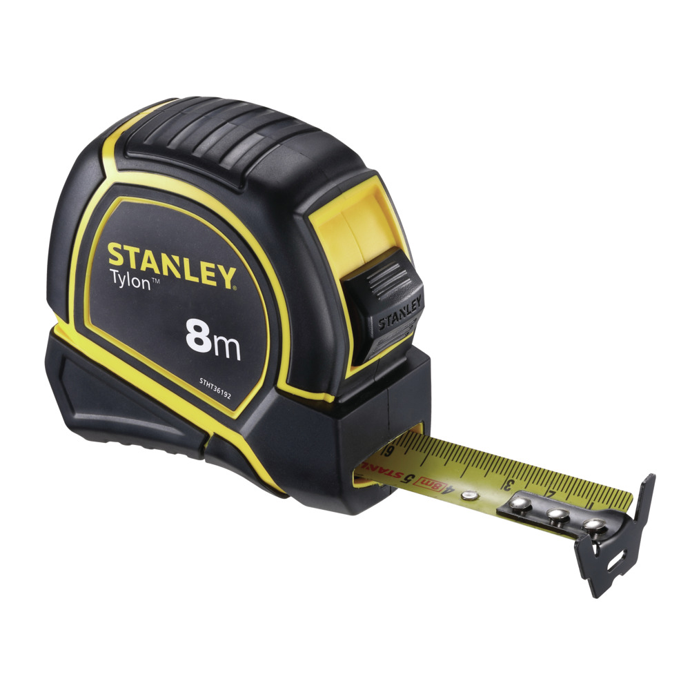 "TAPE   8MX25MM STEEL STANLEY TYLON - MANUAL LOCK - RUBBER PROTECTIVE CASING"