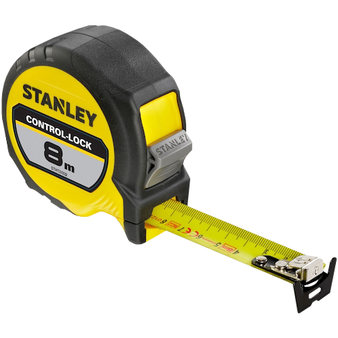 "TAPE   8MX25MM STEEL STANLEY CONTROL-LOCK - FINGER LOCK - RUBBER PROTECTIVE CASING"