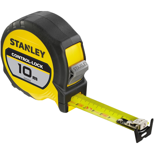"TAPE  10MX25MM STEEL STANLEY CONTROL-LOCK - FINGER LOCK - RUBBER PROTECTIVE CASING"