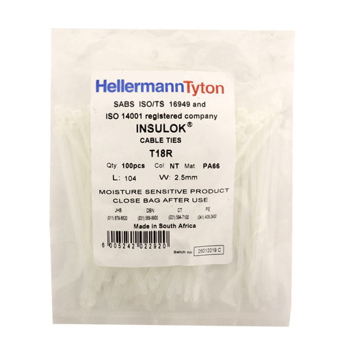 "CABLE TIES 104X2.5MM WHITE - HELLERMAN SOLD PACK OF 100"
