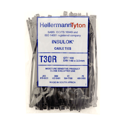 "CABLE TIES 148X3.5MM BLACK - HELLERMAN SOLD PACK OF 100"