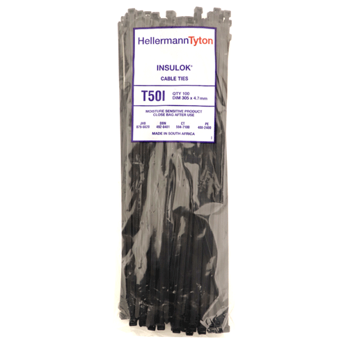 "CABLE TIES 305X4.7MM BLACK - HELLERMAN SOLD PACK OF 100"