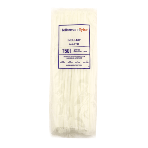 "CABLE TIES 305X4.7MM WHITE - HELLERMAN SOLD PACK OF 100"