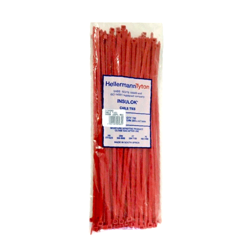 "CABLE TIES 305X4.7MM RED - HELLERMAN SOLD PACK OF 100"