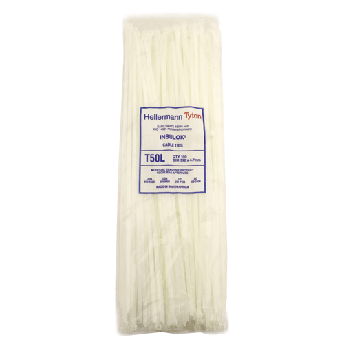 "CABLE TIES 392X4.7MM WHITE - HELLERMAN SOLD PACK OF 100"