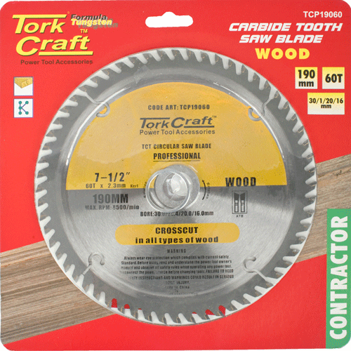 "BL CIRC SAW WOOD 190X30X60T TCT TORK - DWS - WOOD CROSS-CUT BLADE (INCL BUSHES)"