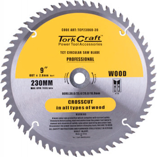 "BL CIRC SAW WOOD 230X30X60T TCT TORK - DWS - WOOD CROSS-CUT BLADE (INCL BUSHES)"