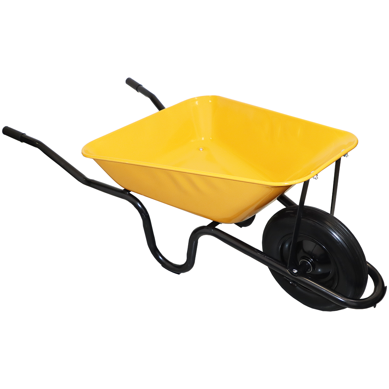 "WHEELBARROW  STEEL PAN POLY WHEEL FB - CONCRETE-YELLOW STEEL PAN (1.0MM)"