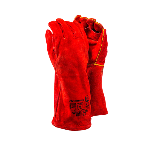 "GLOVE WELD LEATH RED HI HEAT ELBOW - PREMIUM,KEVLAR SEWN SEAMS, HIGH HEAT"