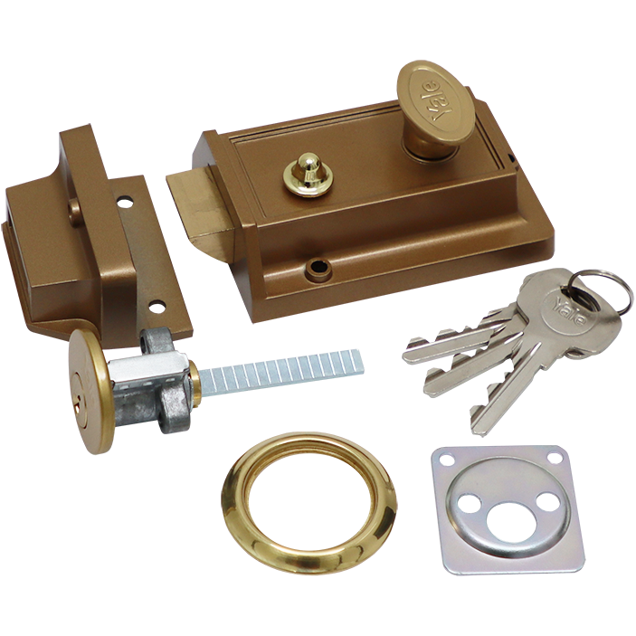 "LOCK NIGHT LATCH BRASS  YALE - ANTIQUE BRASS (RIM CYLINDER & 3 KEYS)"