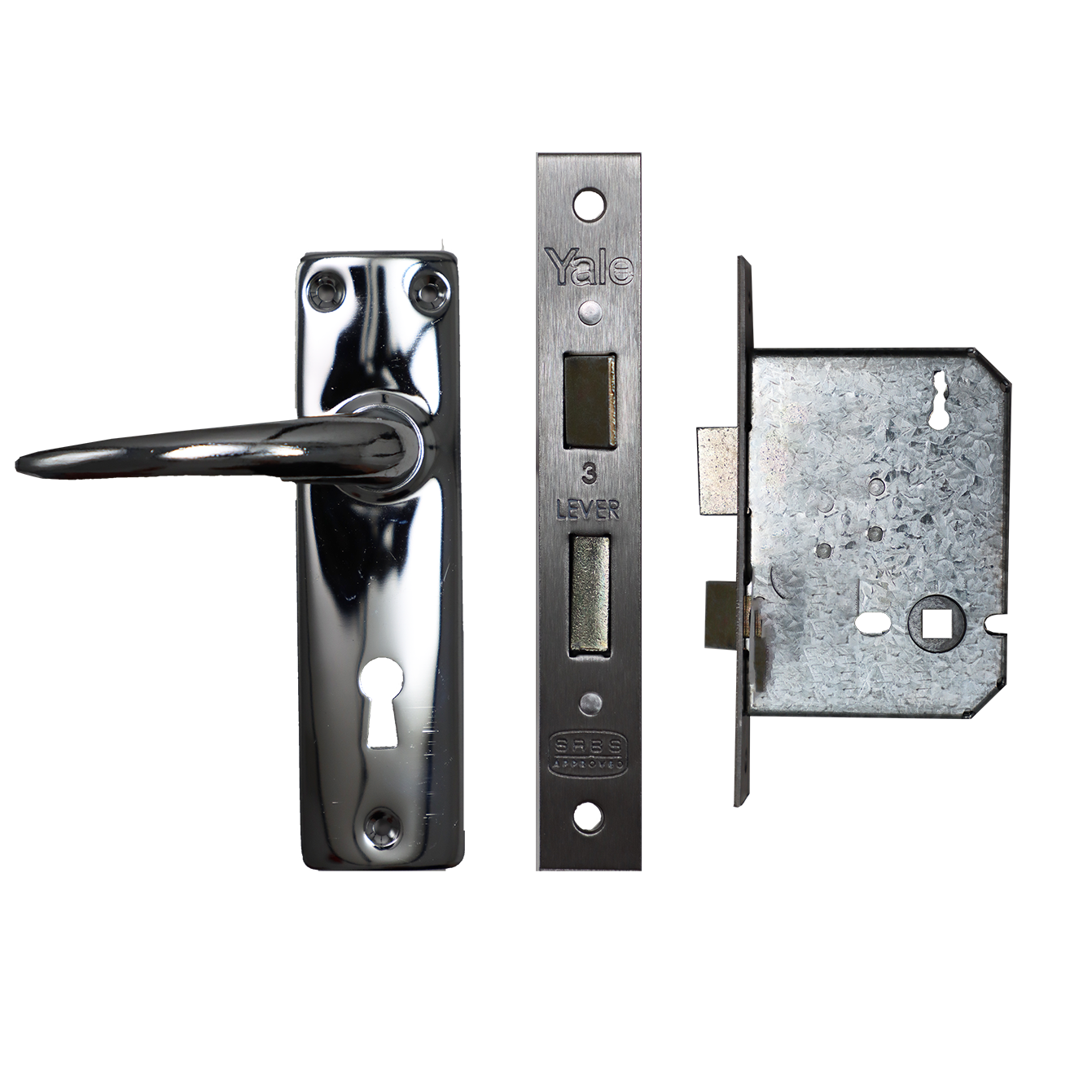 "LOCKSET MORTICE 3 LEVER ALUMINIUM YALE - ALUMINIUM HANDLES (STANDARD)"