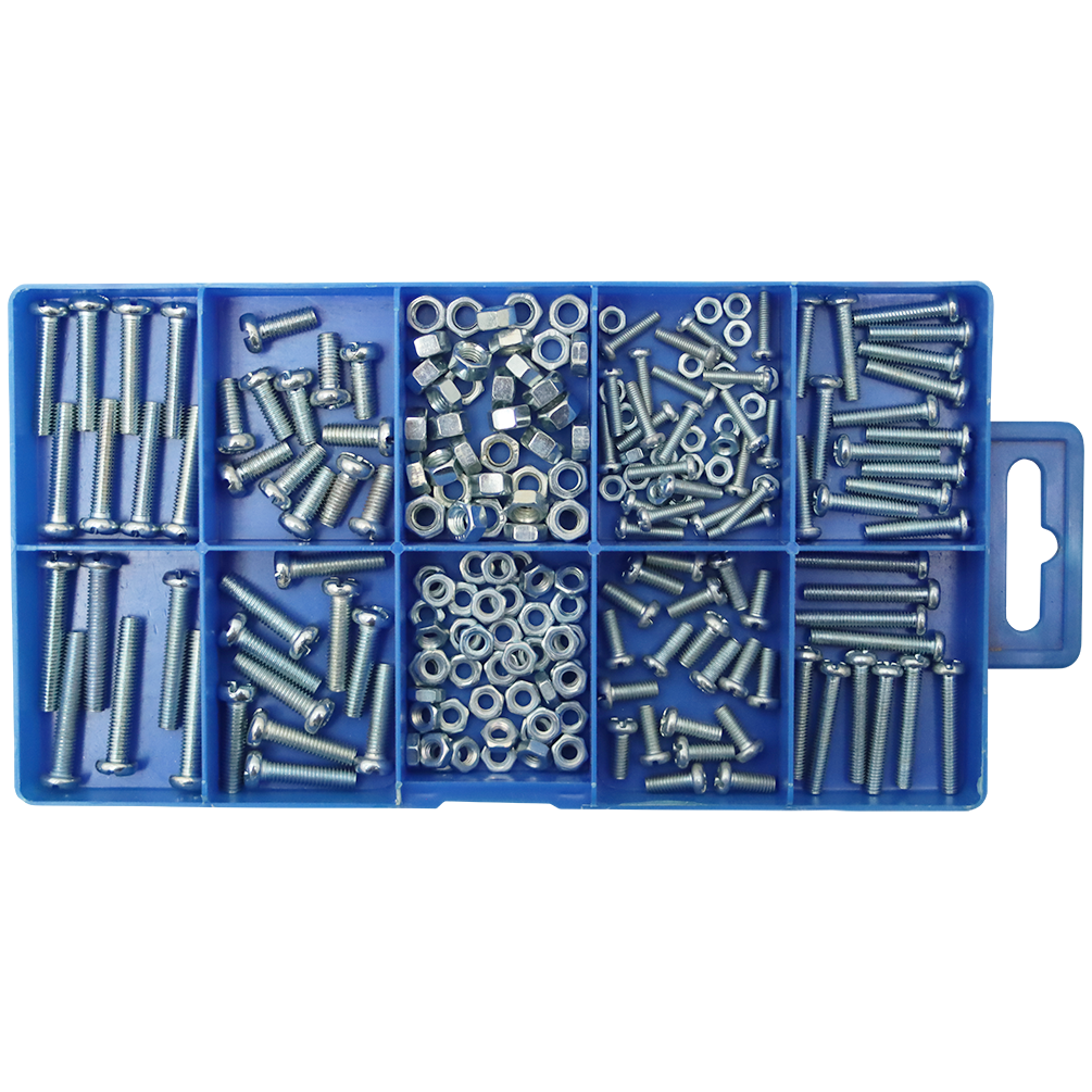 ASSORT MACHINE SCREWS 160PC GALVANISED WITH NUTS Fowkes Bros