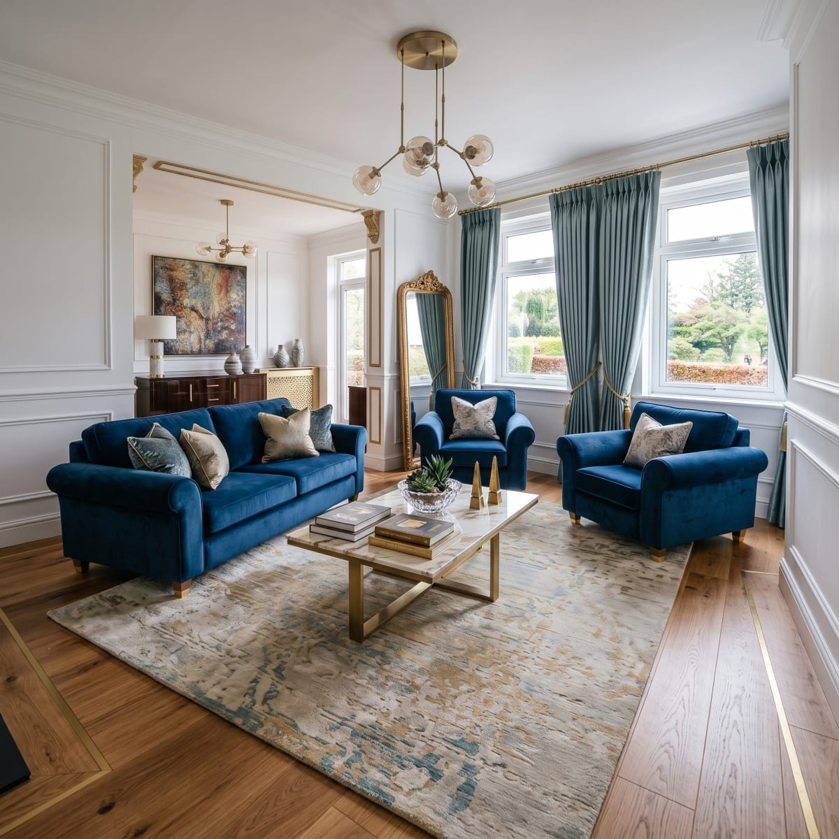 Restored living room after flood damage repair