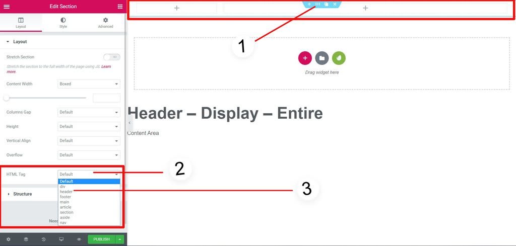 4th step is to specify which HTML tag should be use for Header, in this case it is Header tag