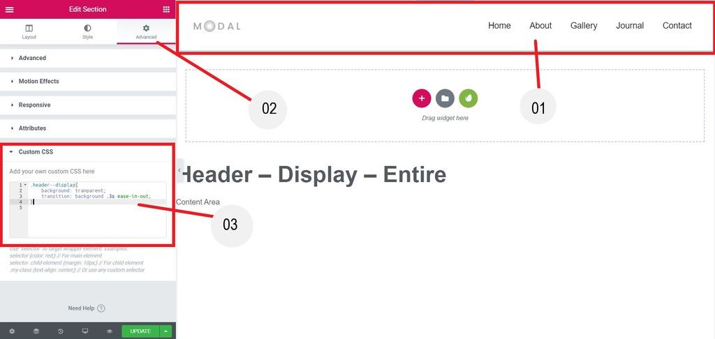 Sticky transparent Header with Elementor with color change