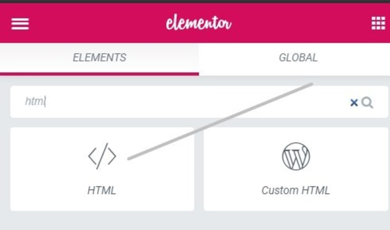 Elementor's HTML widget