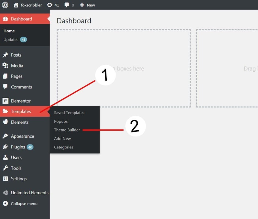 Go to Dashboard (backend) then click the Template to access Elementor's pro Theme builder
