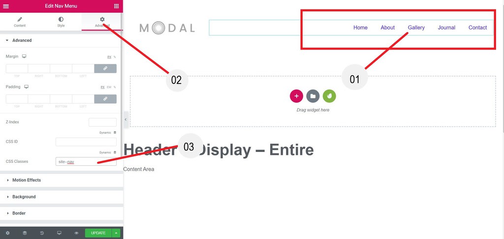 Add class to Site navigation