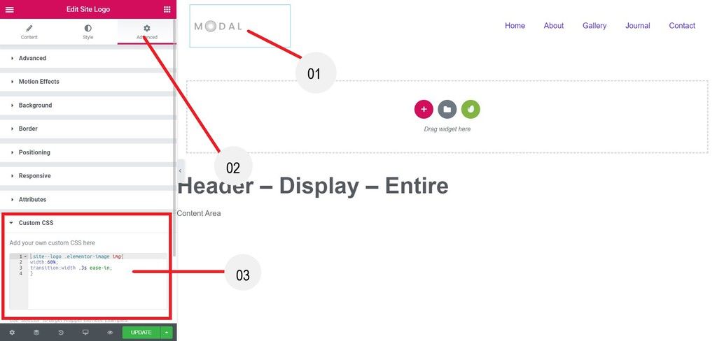 Go to Site logo widget advanced tab and give a CSS classes