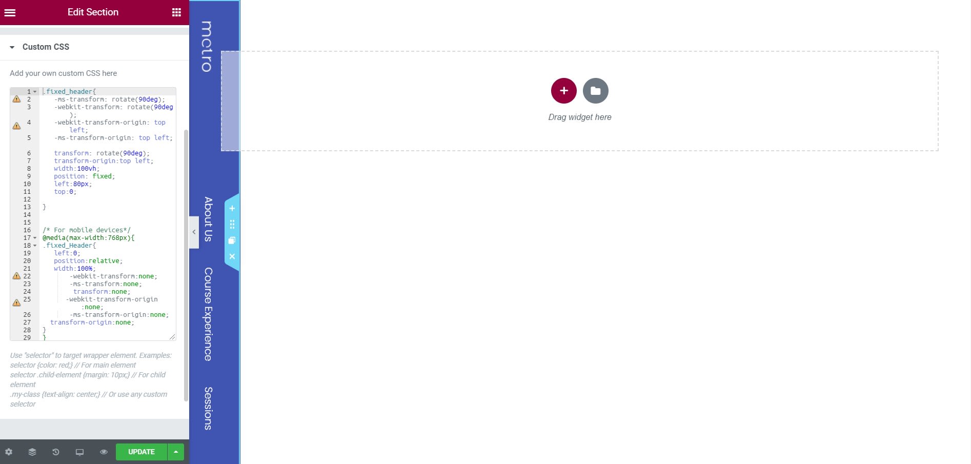 Rotate the header vertically
