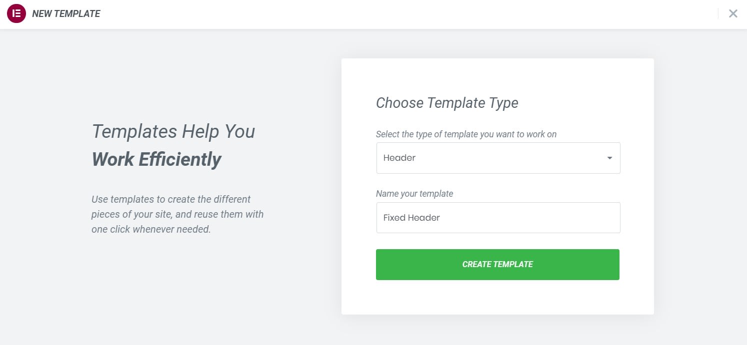 Elementor's Template On-screen