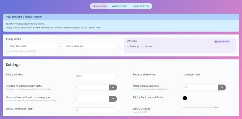 6 Free Plugins To Create Transparent Sticky Header In WordPress And Elementor 3 Sticky Menu on Scroll, Sticky Header, Sticky Welcome Bar for Any Theme