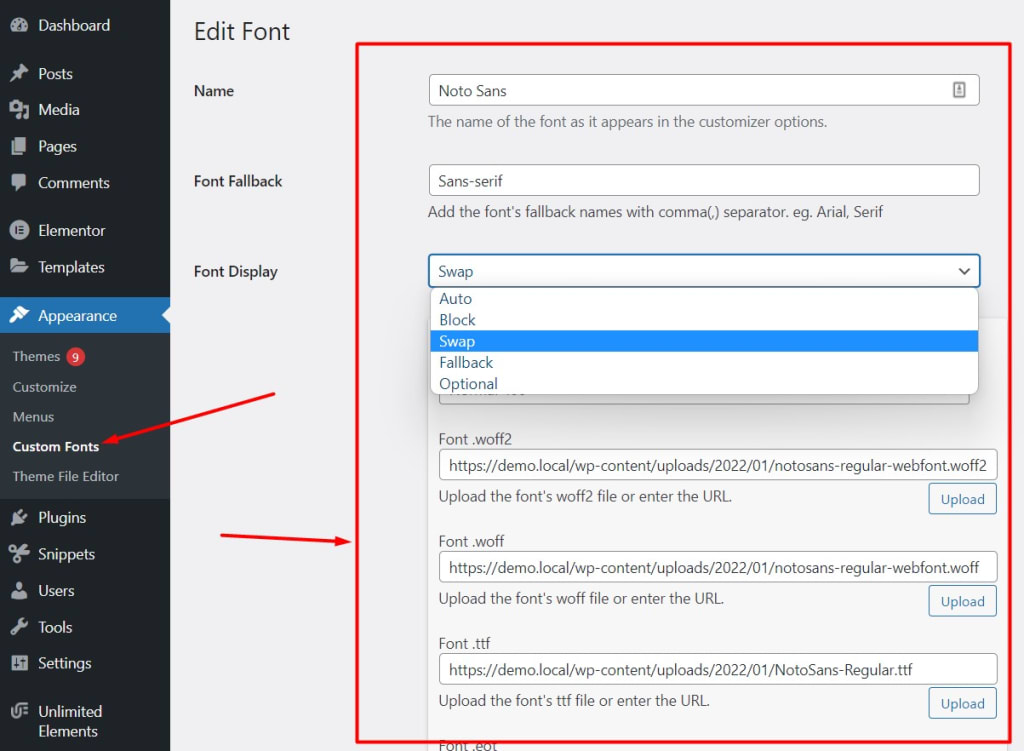 Custom Fonts functionalities with Hello Elementor theme