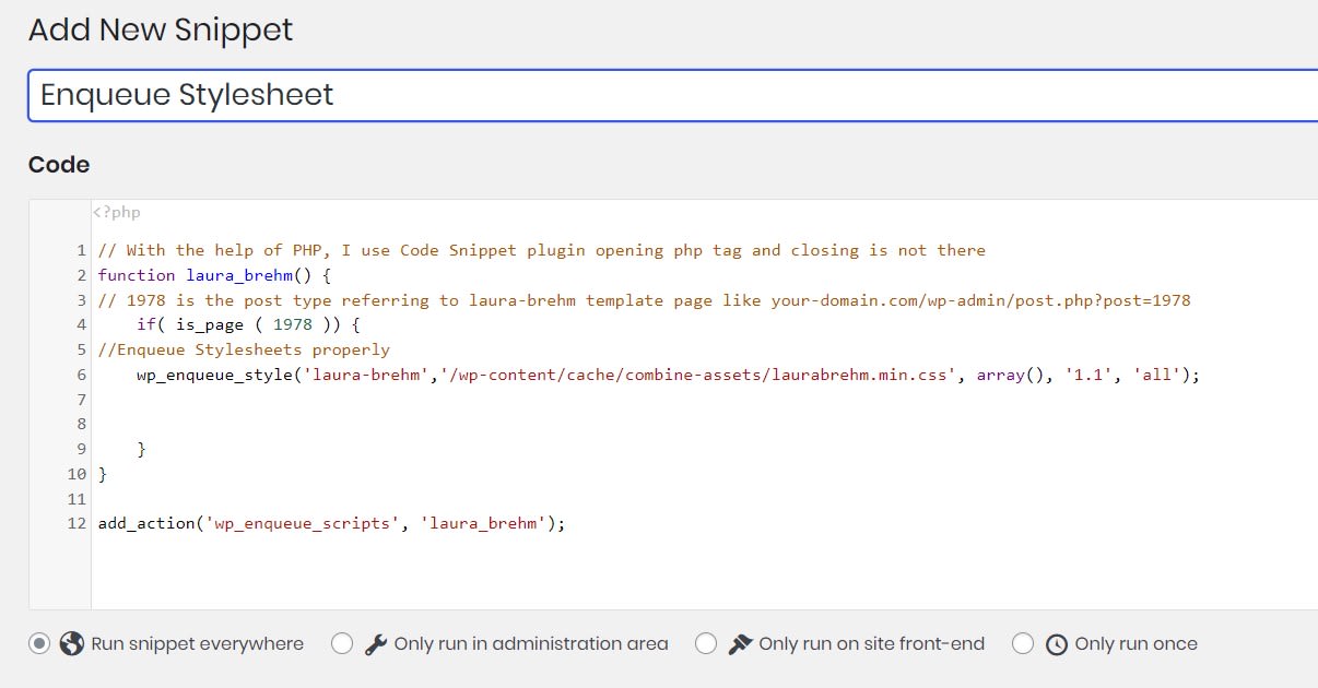 picture showing how to load or enqueue the stylesheets to the specific post using PHP