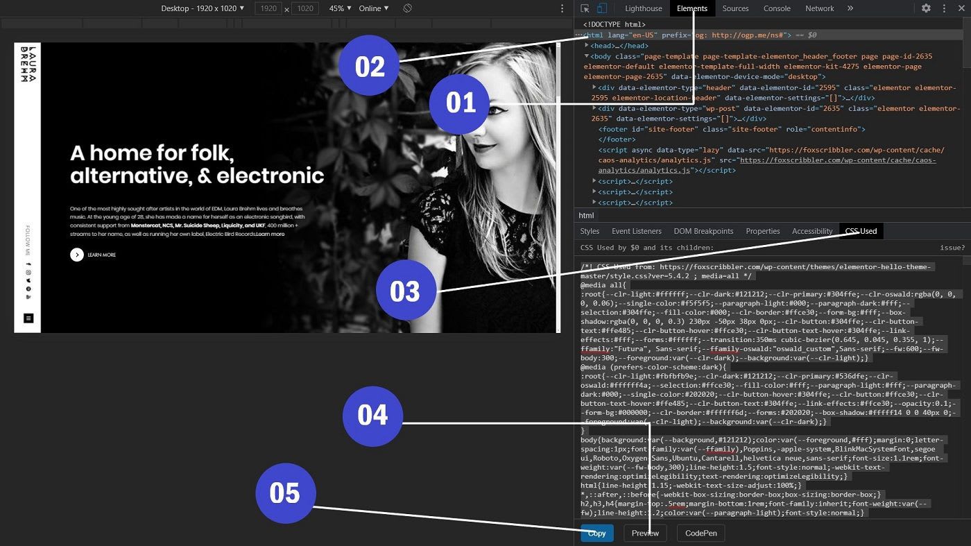 Extracting CSS with used CSS chrome extension