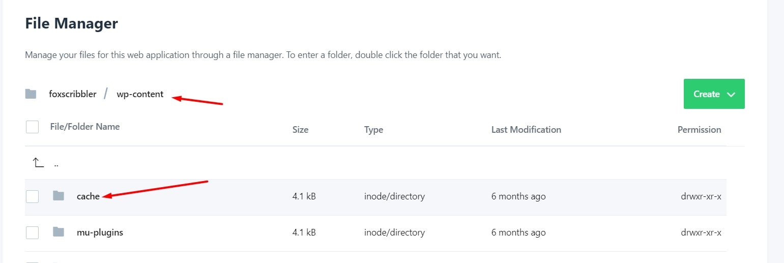 Click the Cache folder to create a new folder inside the folder