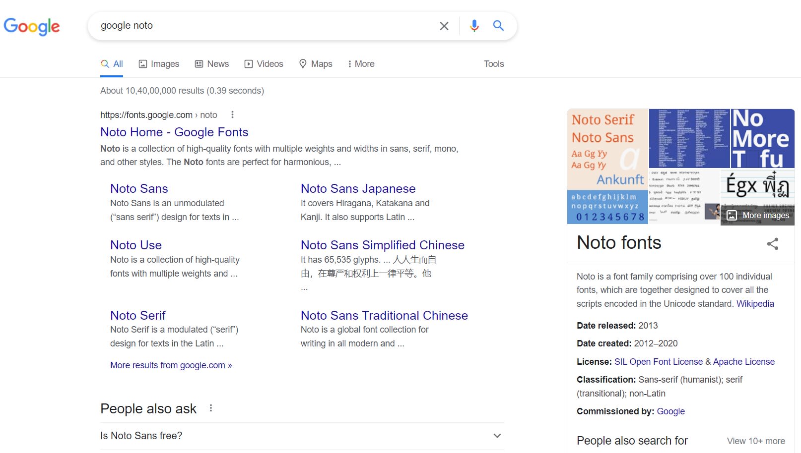Google Noto Search Results