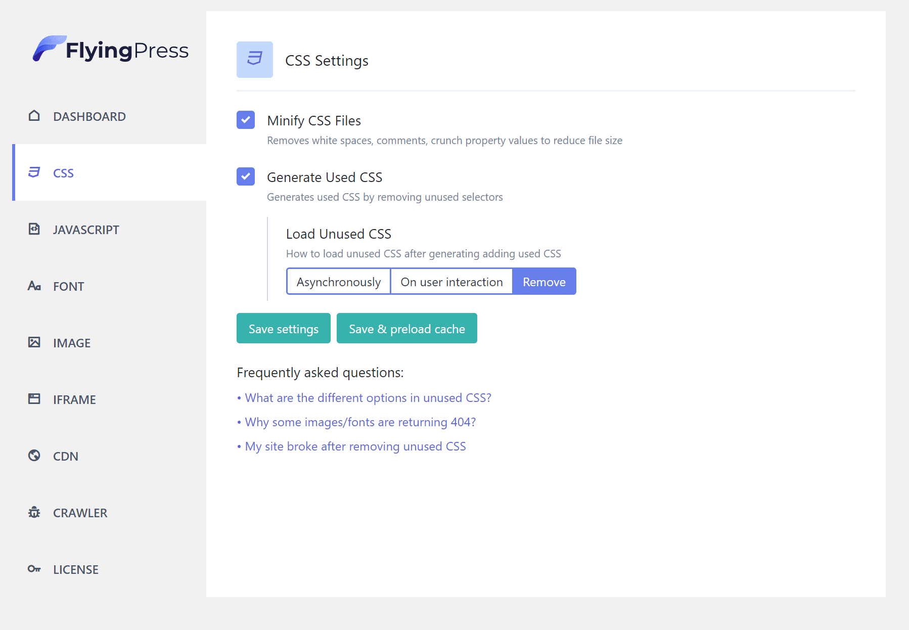 unused CSS removal with FlyingPress
