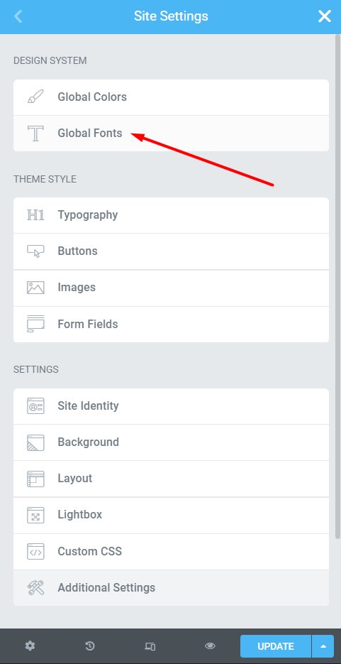 Select the Global Fonts