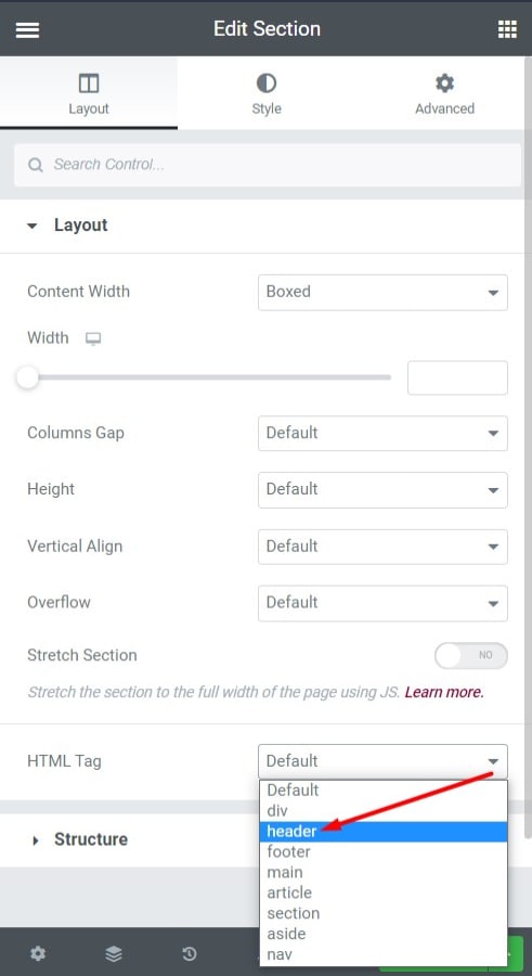 Select Header as HTML tag for Accessibility