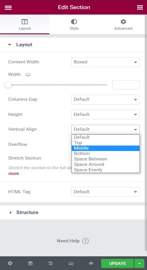 Set the Vertical Align to Center to align all the content to the center