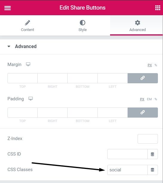 Elementor's page builder frequently asked questions (FAQs) 22 Add social share classes under social share button then Advanced then CSS class