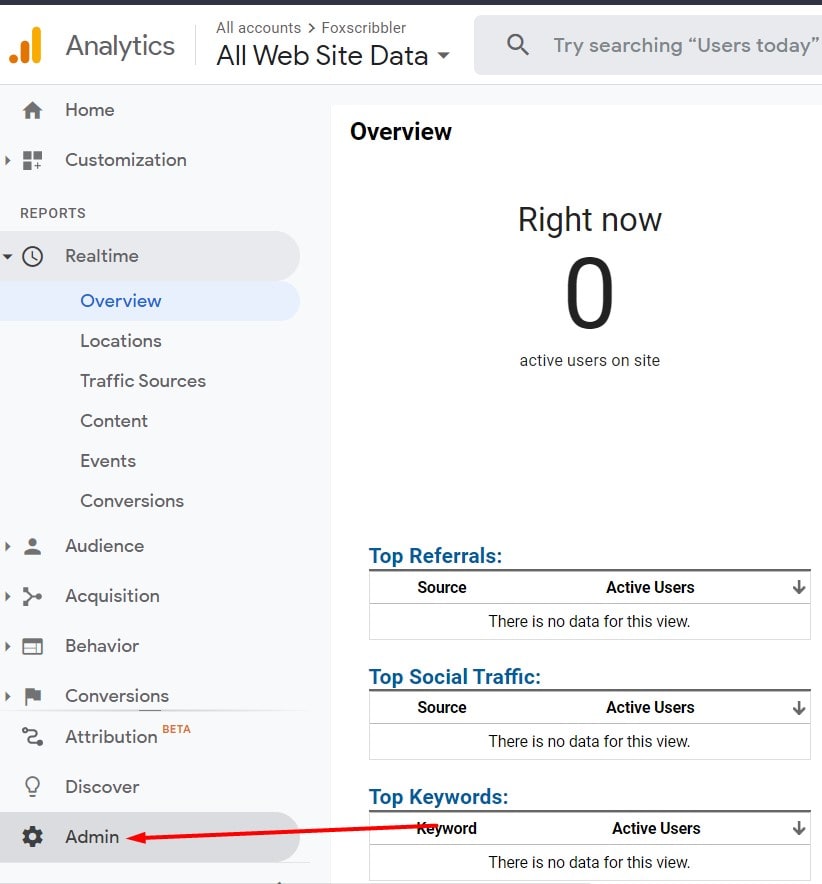 Google Analytics Admin area