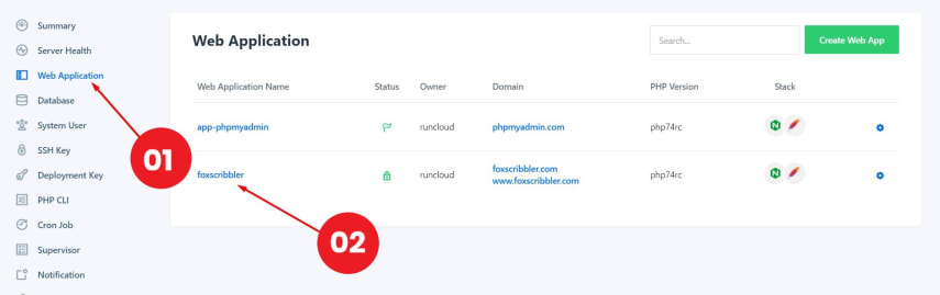 After you choose Servers, Choose Web Application and then choose your Root ( your Domain)