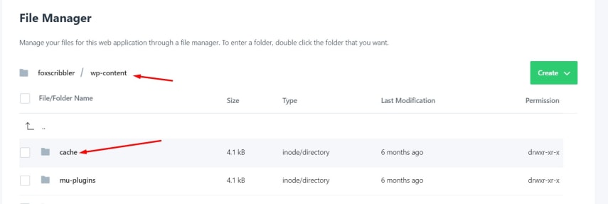 Click the Cache folder to create a new folder inside the folder