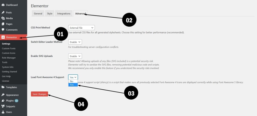 Elementor's page builder frequently asked questions (FAQs) 31 Fixed Font Awesome issue by enabling Load Font Awesome 4 support