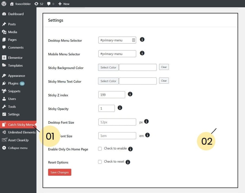 Catch Sticky Menu Settings
