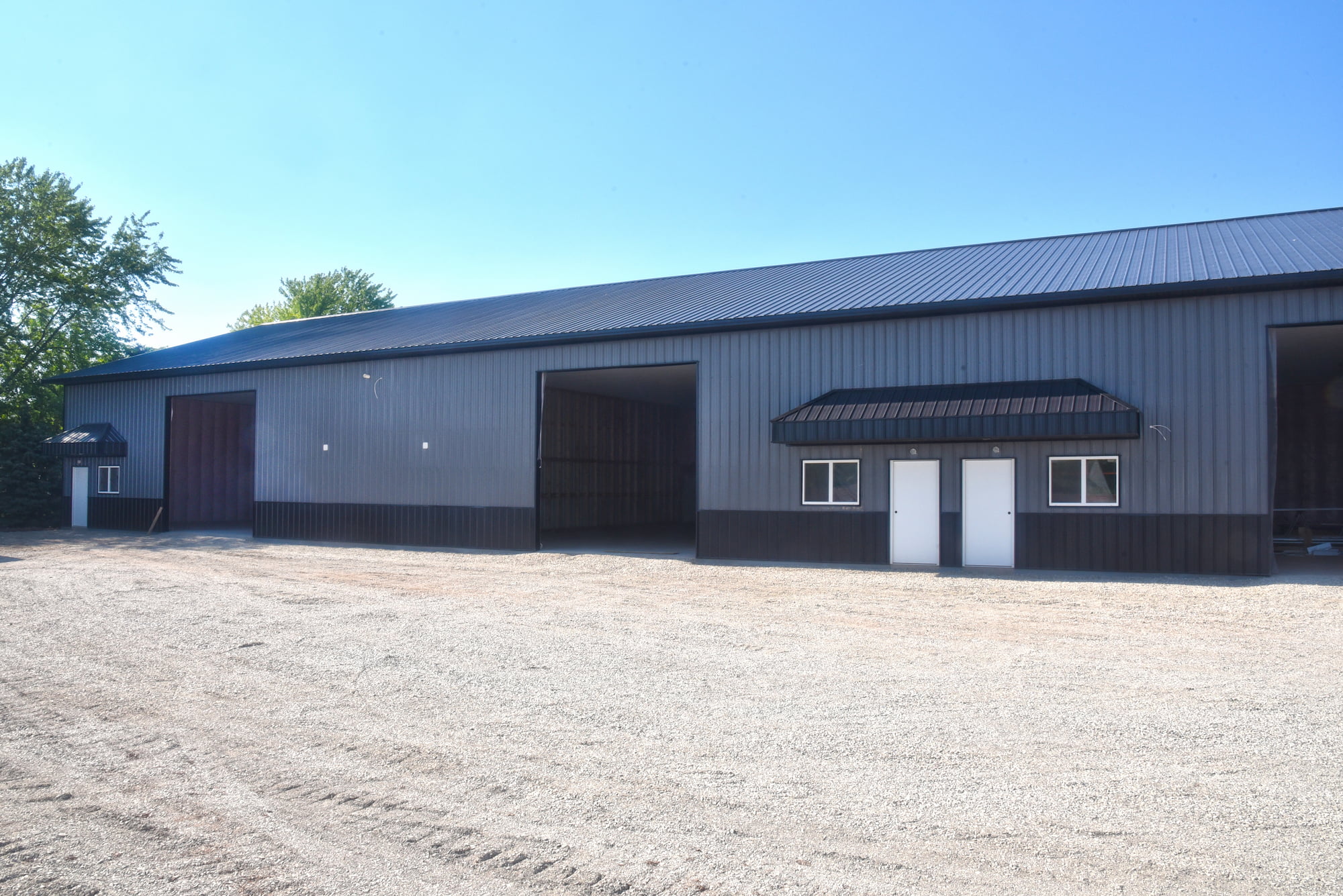 Front exterior of a gray storage building for Black Diamond