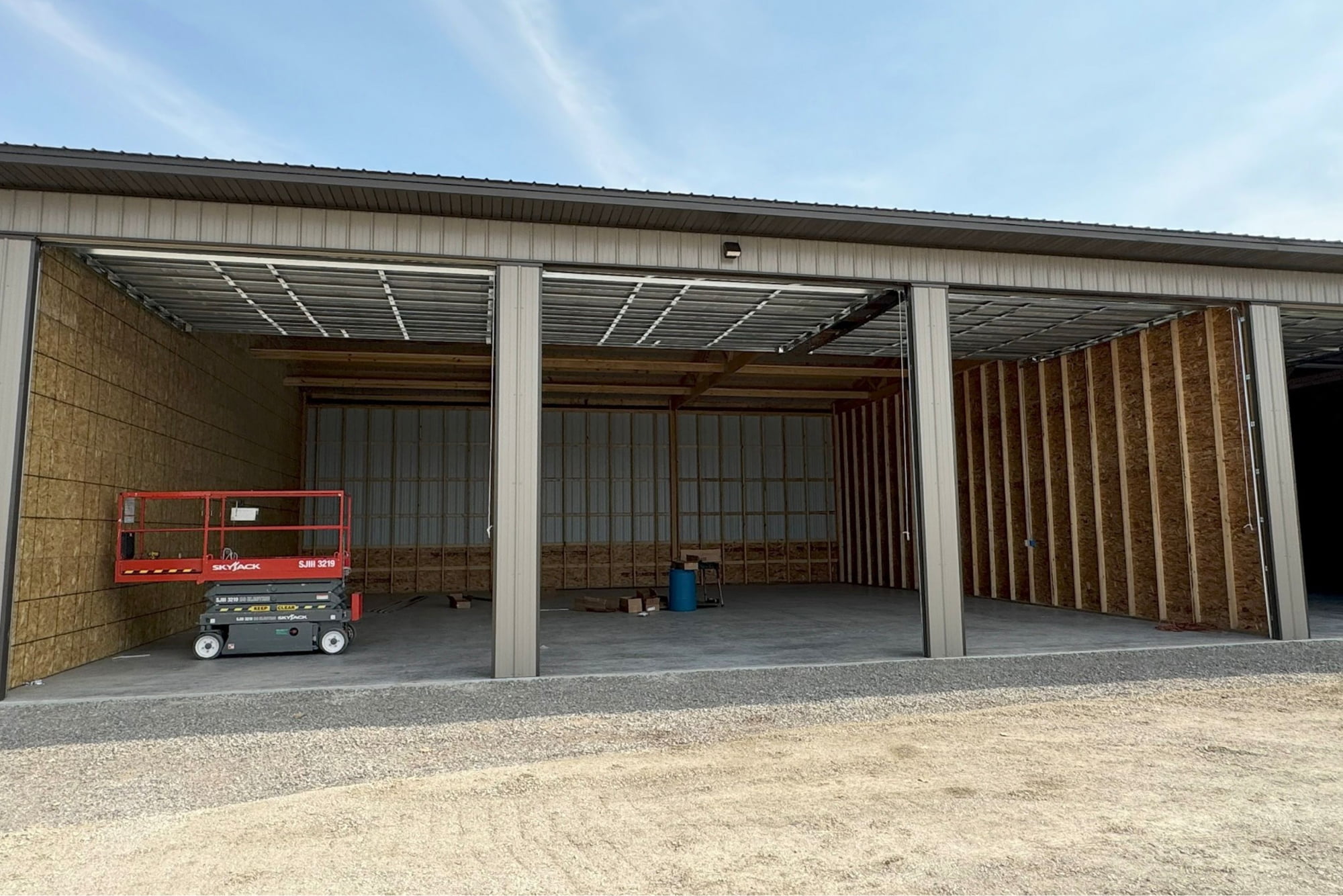 Three storage units with overhead doors open at french road storage