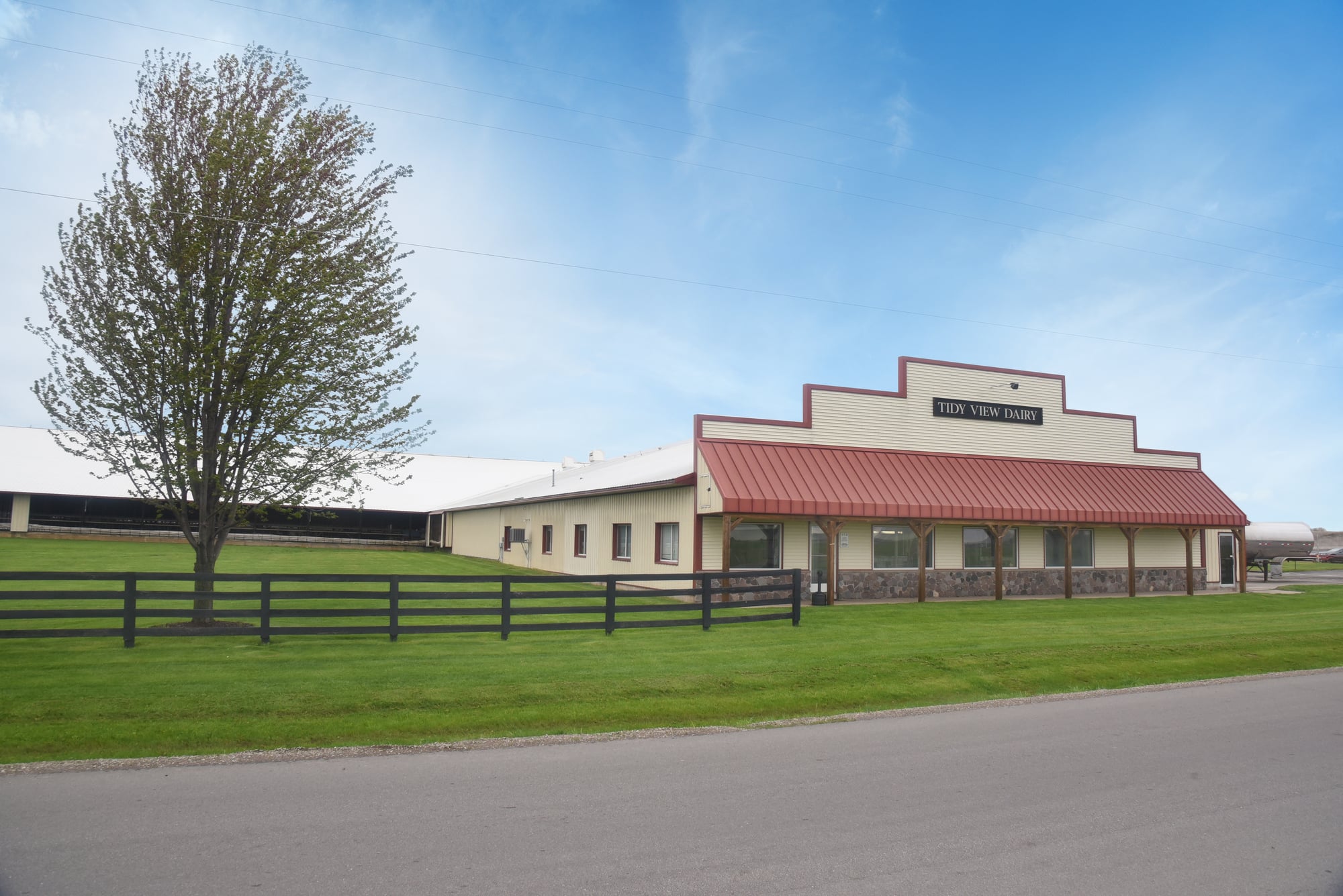 Front exterior of the Tidy View Dairy office building