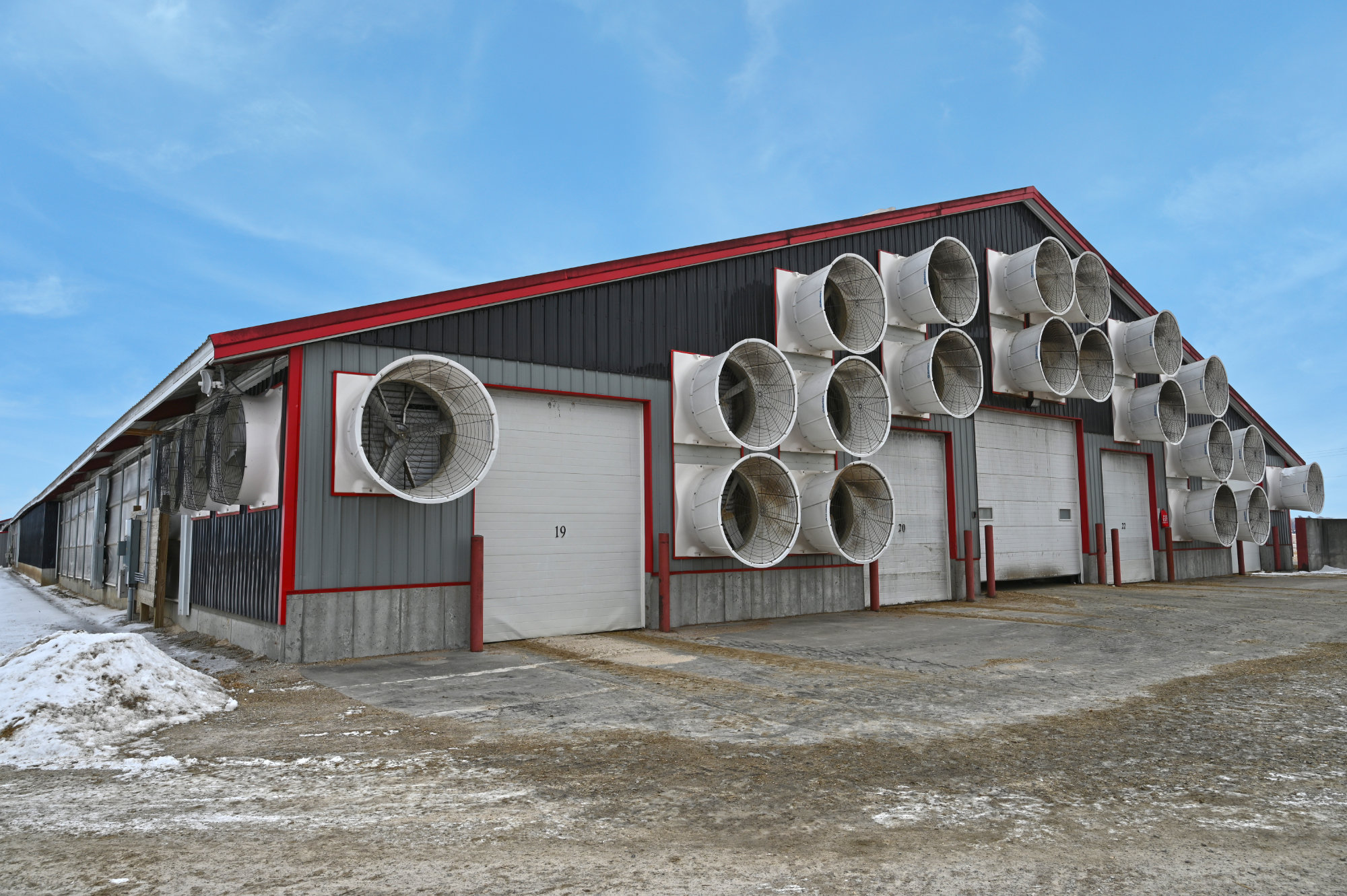 Close up of ventilation and ridge fan system for Plum Creek Dairy in Fox Lake, Wisconsin