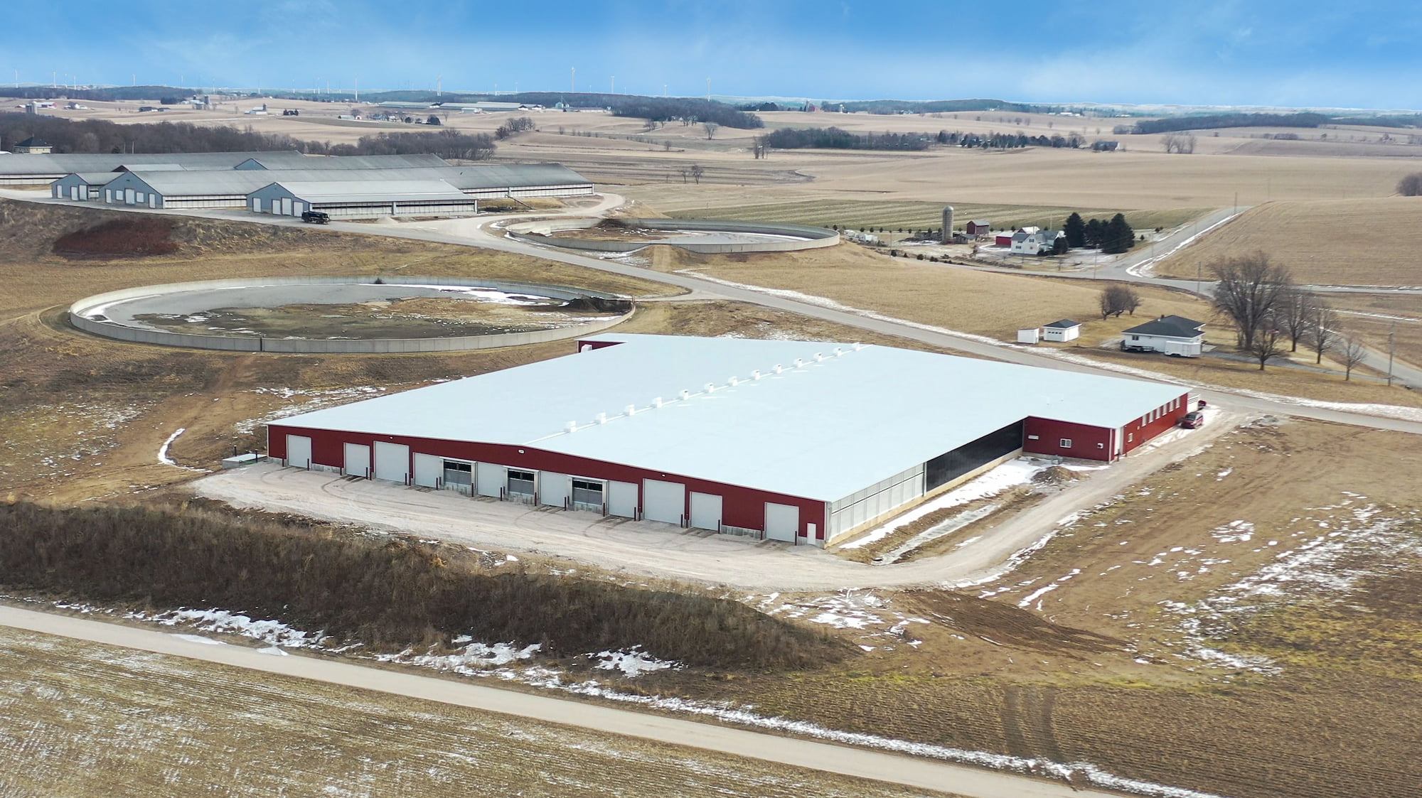 Drone view of the Redtail Ridge Dairy after expansion by Fox Structures