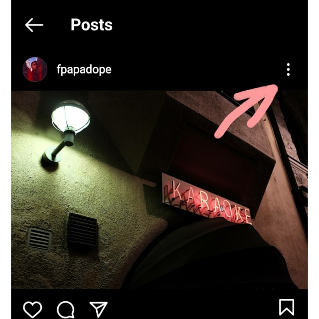 Find a post in your feed, and select the edit menu, represented as three vertical dots on the top right.