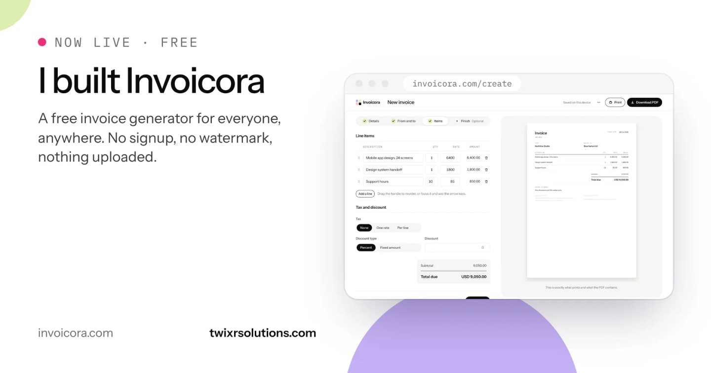 Cover image for I Built a Free Invoice Generator for Everyone: Meet Invoicora