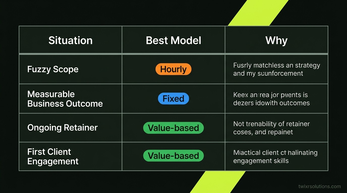 Pricing model decision table for freelance engineers