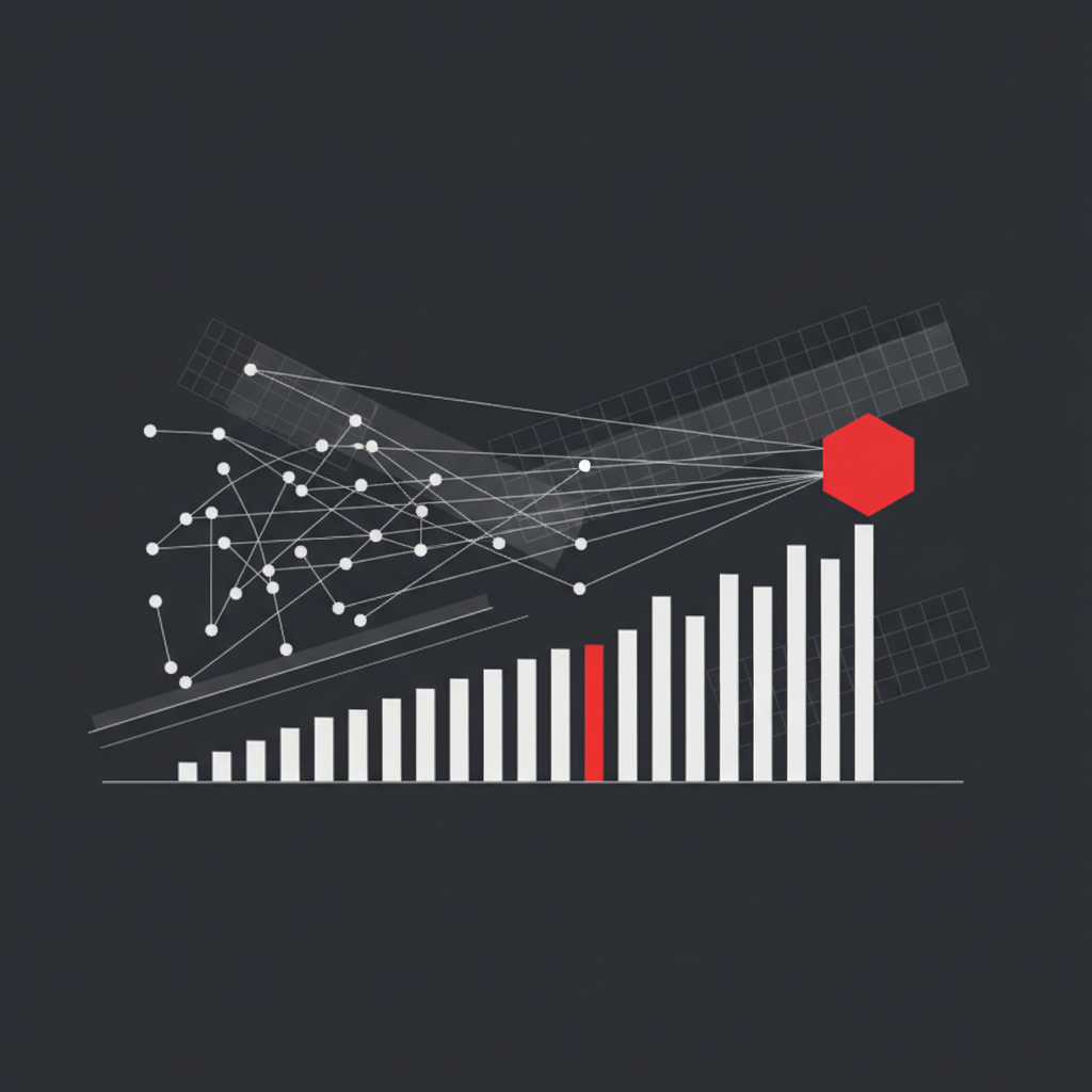 Abstract geometric visualisation of search performance data converging into a single node